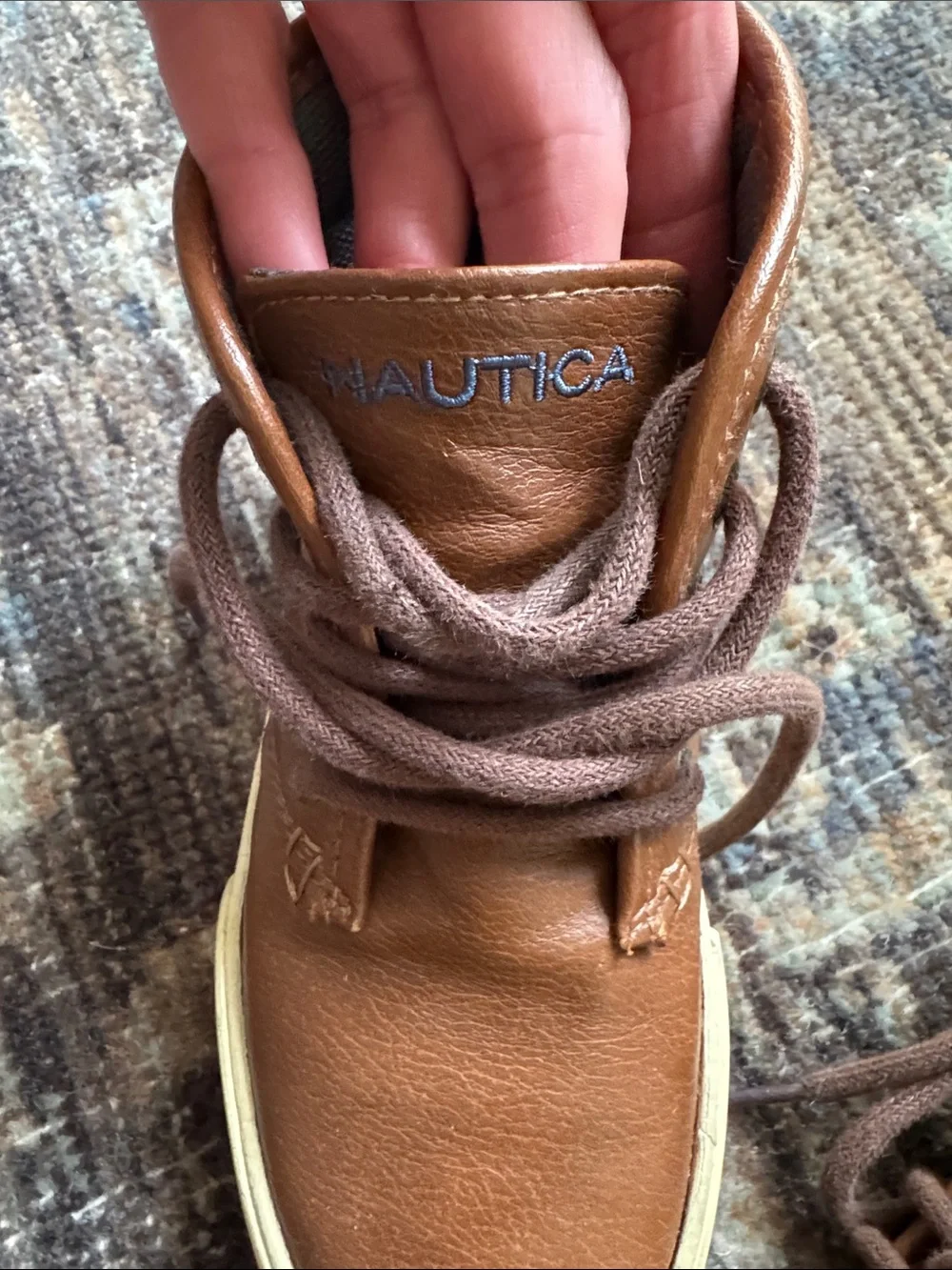 Nautica Boys Breakwater Tumbled Chukka Boot in Carmel Brown Faux Leather